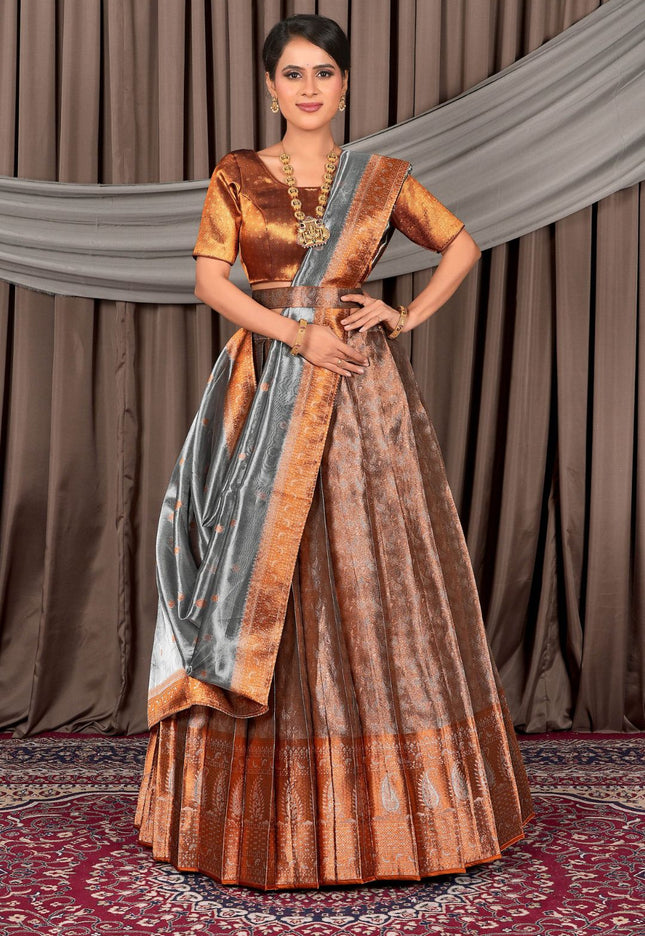 Woman wearing a traditional lehenga choli with dupatta