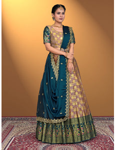 Traditional Indian lehenga choli with a gold border