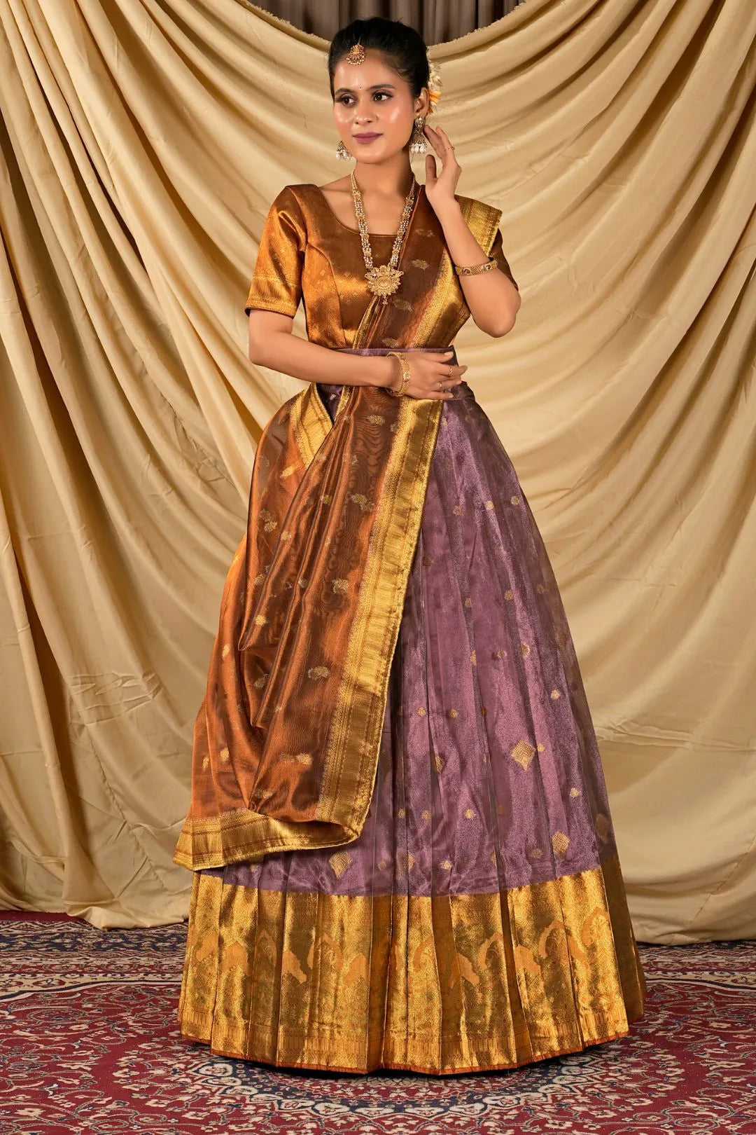 Peach Tissue Silk Traditional Lehenga Choli for Women