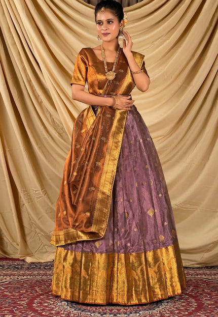 Peach Tissue Silk Traditional Lehenga Choli for Women