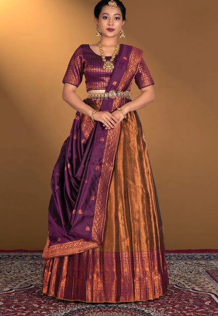 Peach Tissue Silk Zari Work Lehenga Choli