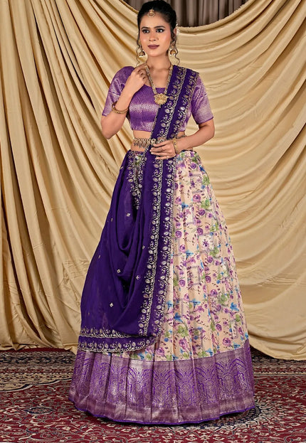 Peach Tissue With Digital Print Lehenga Choli For Women