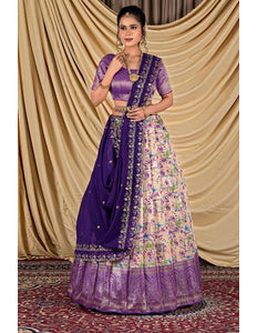 Peach Tissue With Digital Print Lehenga Choli For Women