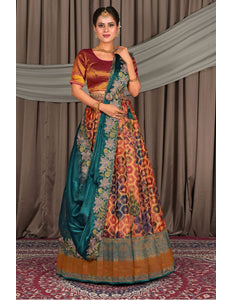Woman wearing a colorful lehenga choli