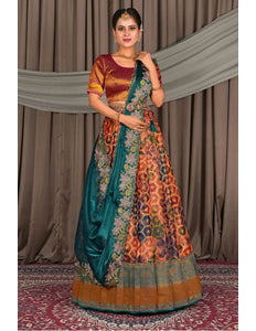 Peach Viscose Digital Print Lehenga Choli For Women