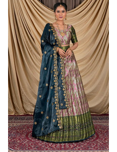 Peach Zari Silk Pattu Lehenga Choli With Zari Woven