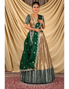 Peach Zari Tissue Half Saree with Zari Woven For Women