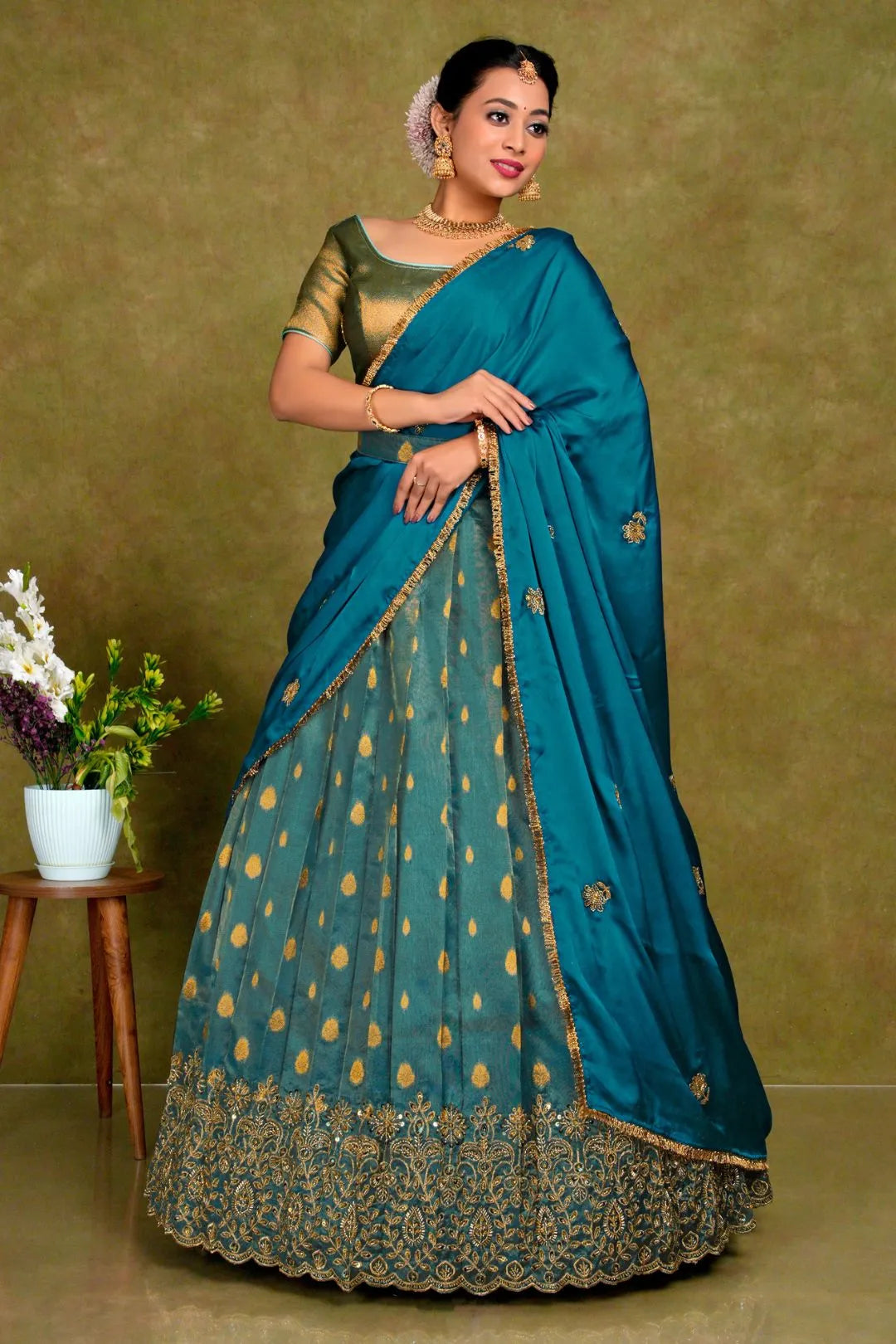 Peacock Designer Lehenga Choli in Tissue Silk For Women