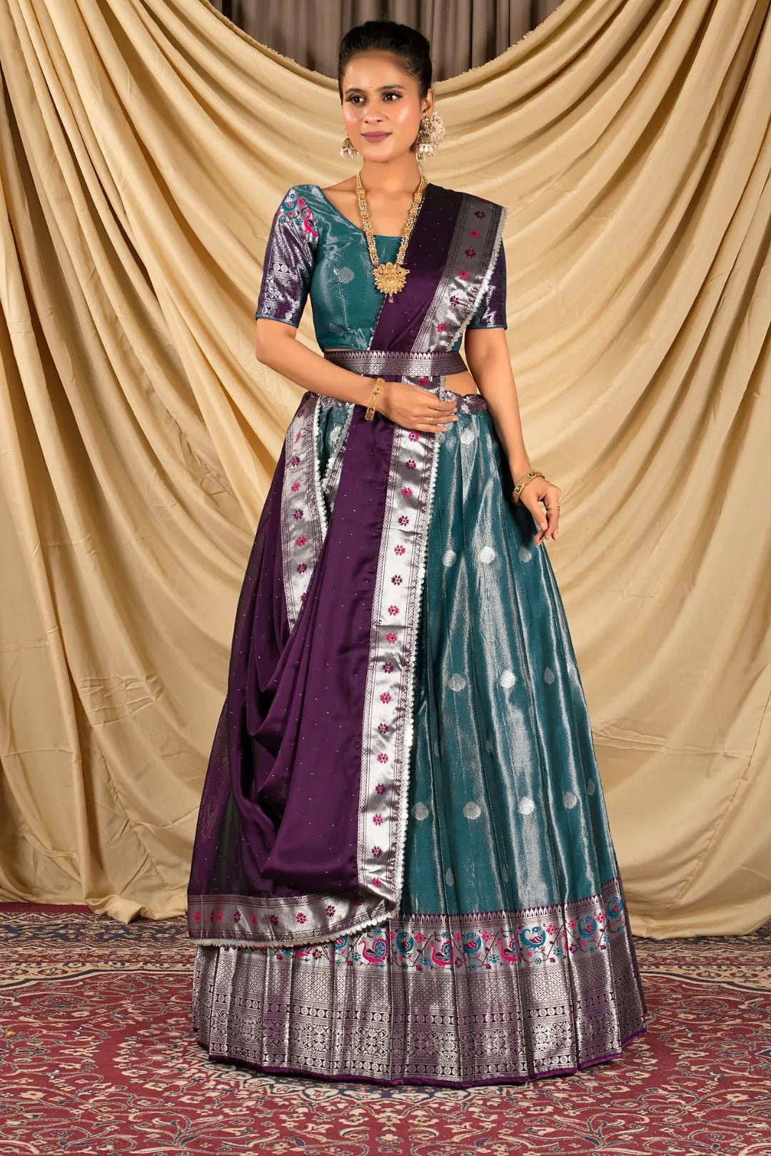 Peacock Zari Banarasi Silk Half Saree For Women