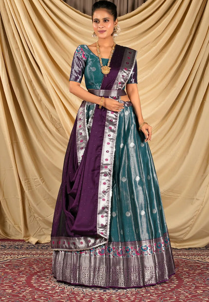 Peacock Zari Banarasi Silk Half Saree For Women