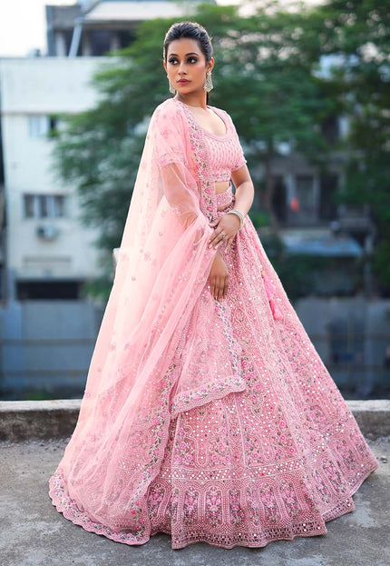 Pink Heavy Net Lehenga Choli
