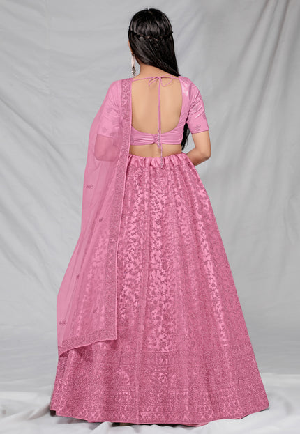 Pink Simple Net Lehenga