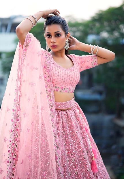 Pink Heavy Net Lehenga Choli