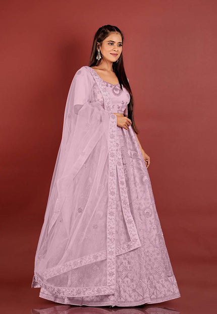 Purple Zari Work Net Lehenga