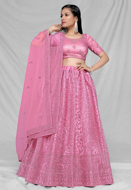 Pink Simple Net Lehenga
