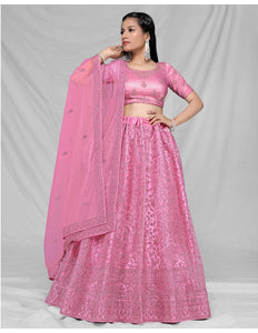 Pink Simple Net Lehenga