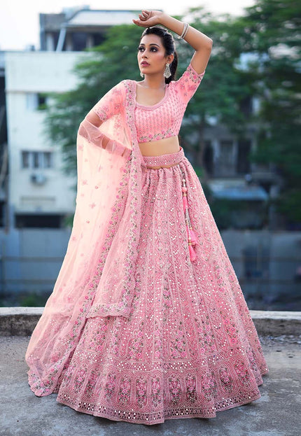 Pink Heavy Net Lehenga Choli
