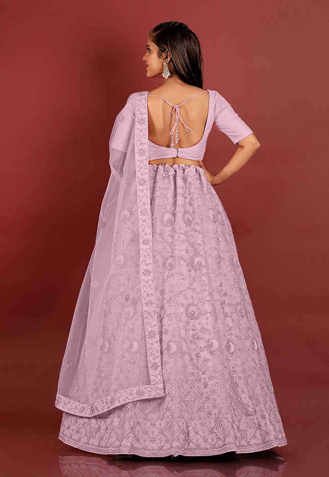 Purple Zari Work Net Lehenga