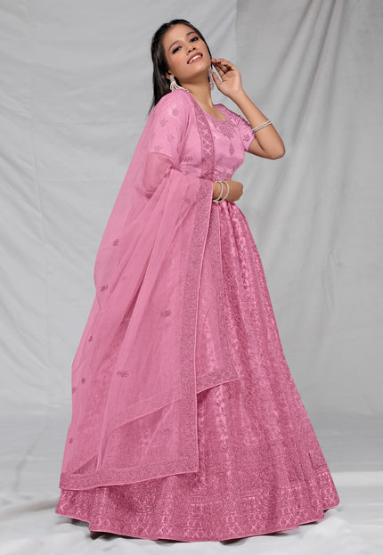 Pink Simple Net Lehenga