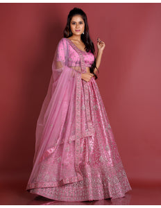 Pink Designer Net Lehenga