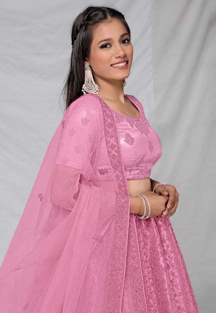 Pink Simple Net Lehenga