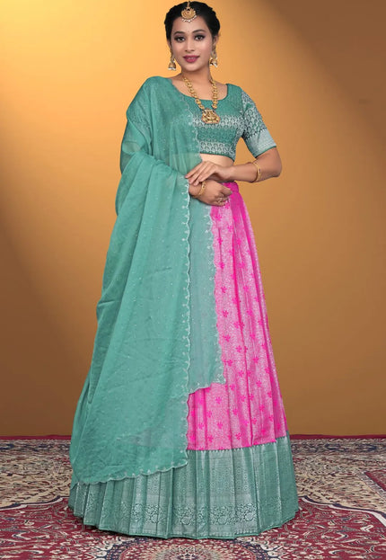 Pink Banarasi Silk Latest Lehenga Choli With Zari Work