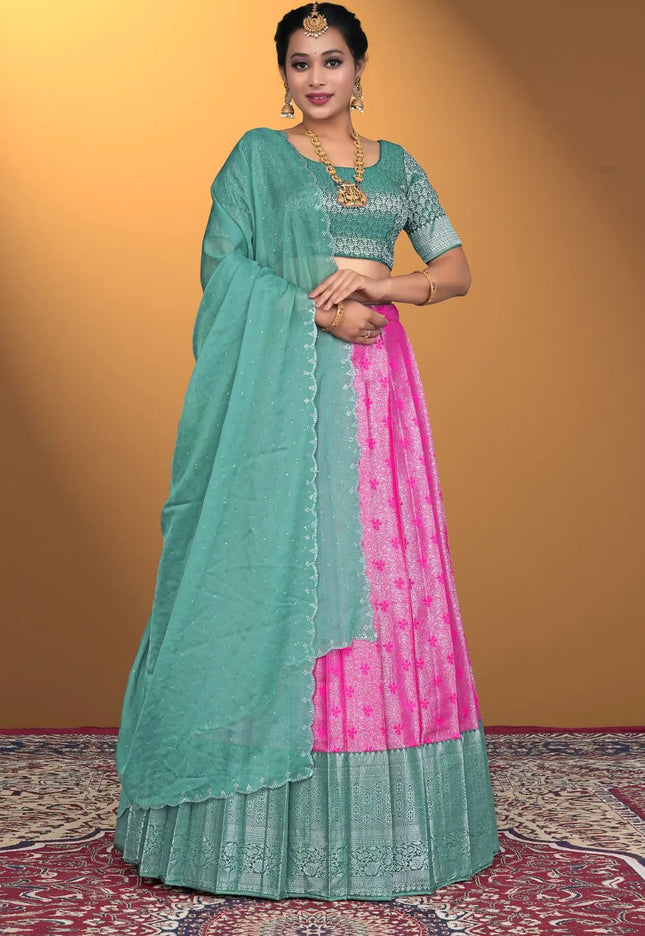 Pink Banarasi Silk Latest Lehenga Choli With Zari Work