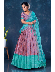 Pink Banarasi Lehenga Choli With Sea Green Dupatta Gajiwala