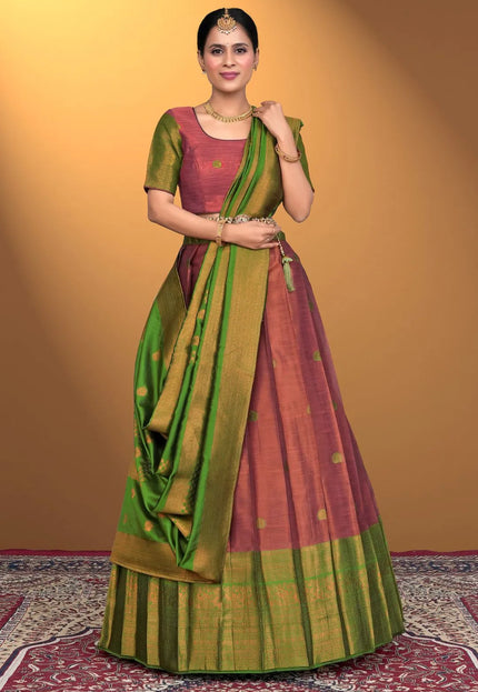 Pink Banarasi Pattu Half Saree With Zari Woven