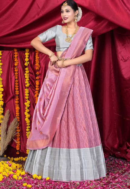 Pink Banarasi Pattu Lehenga Choli With Zari Work