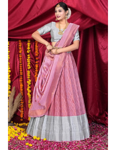 Pink Banarasi Pattu Lehenga Choli With Zari Work