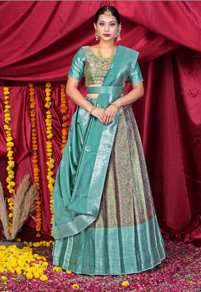 Woman in traditional Pink lehenga choli festival outfit