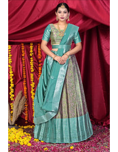 Pink Banarasi Silk Half Saree With Zari Weaving