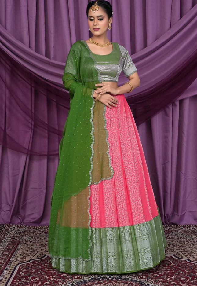 Pink Banarasi Silk Latest Lehenga Choli With Zari Work