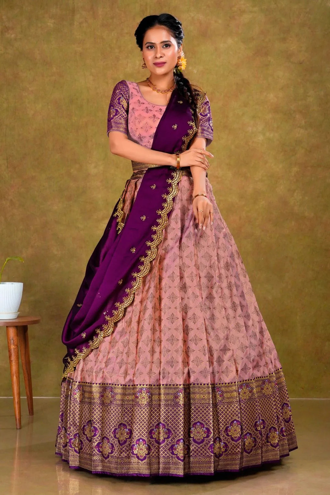 Pink Banarasi Silk Lehenga Choli For Women