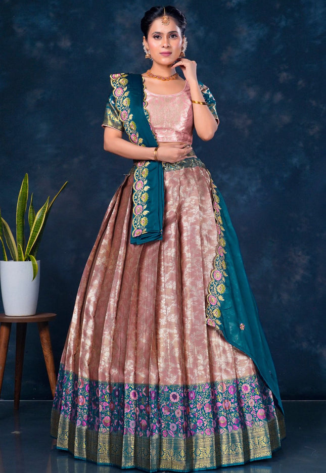 Woman wearing a traditional outfit with floral patterns