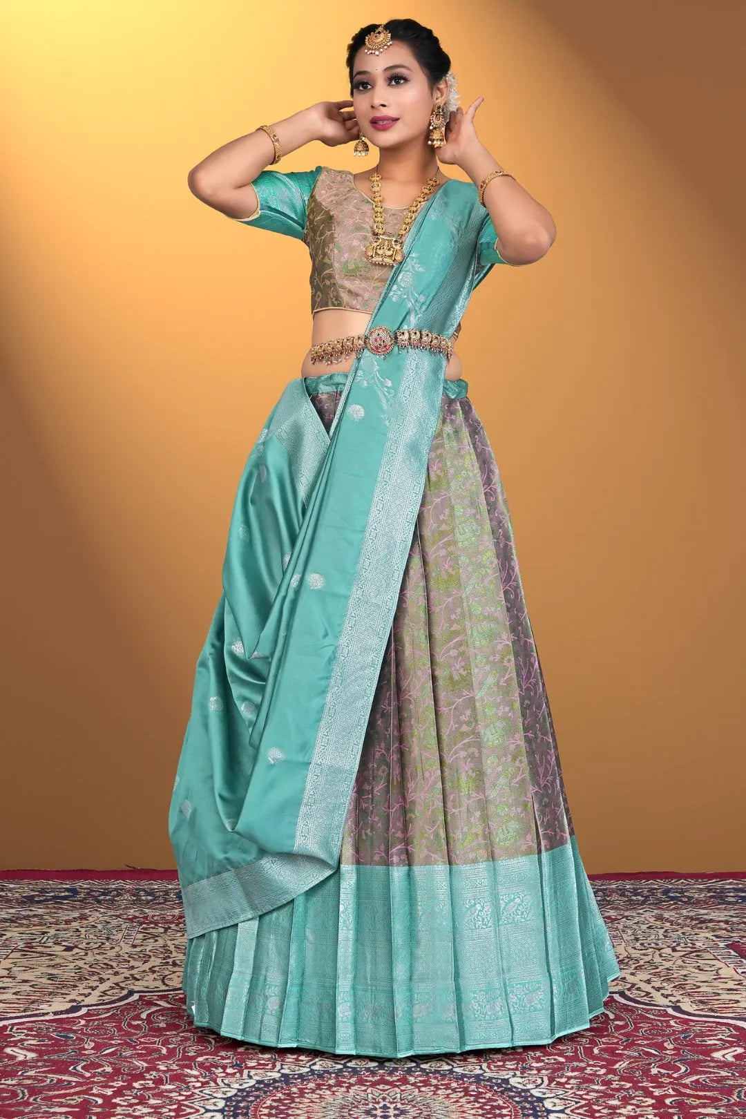 Pink Banarasi Zari Silk Half Saree With For Women