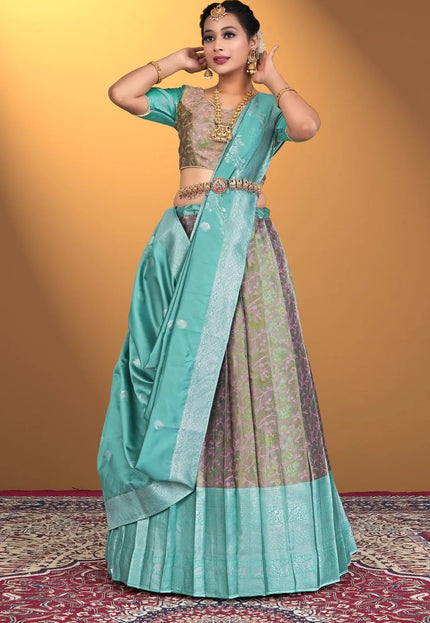 Pink Banarasi Zari Silk Half Saree With For Women