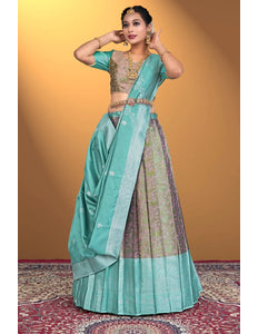 Pink Banarasi Zari Silk Half Saree With For Women