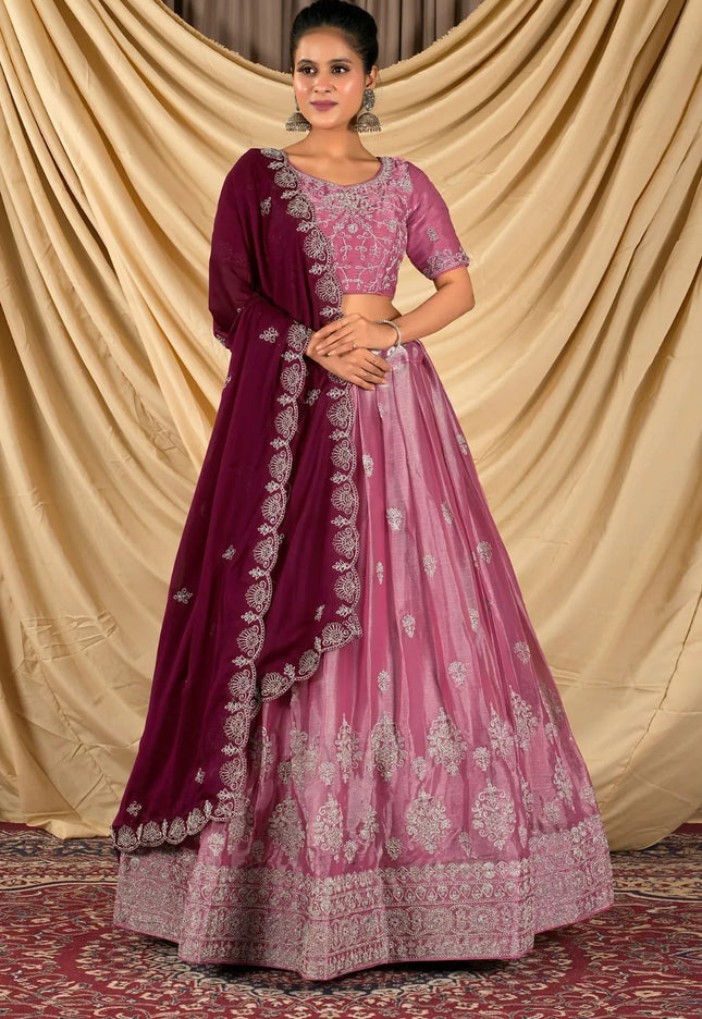 Pink Barbery Silk Lehenga Choli With Rangoli Dupatta