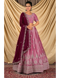 Pink Barbery Silk Lehenga Choli With Rangoli Dupatta