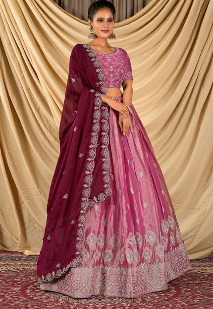 Pink Barbery Silk Lehenga Choli With Rangoli Dupatta
