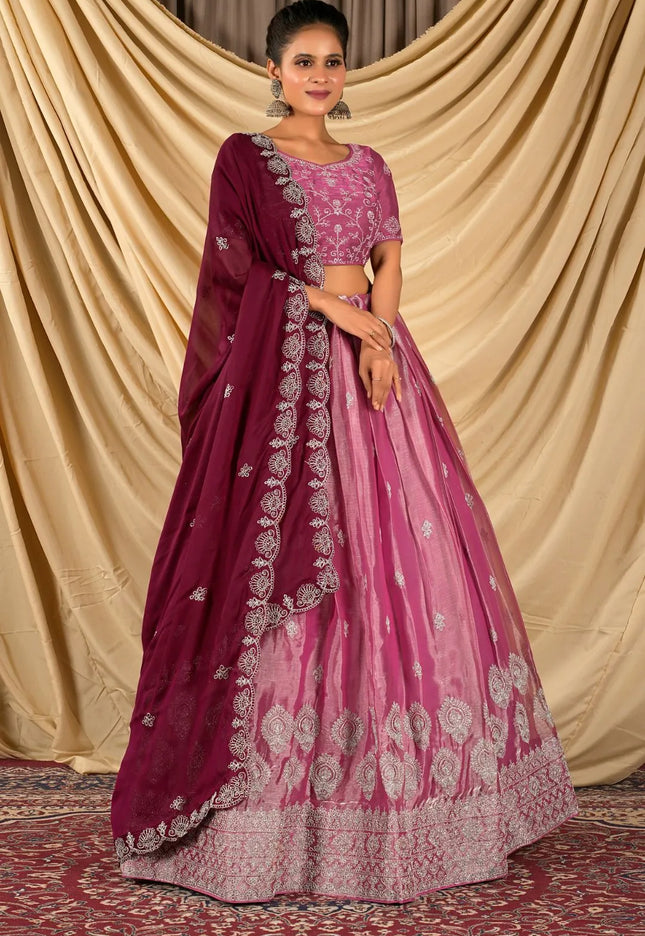 Pink Barbery Silk Lehenga Choli With Rangoli Dupatta