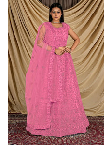 Pink Colour Net Crop Top Lehenga Choli