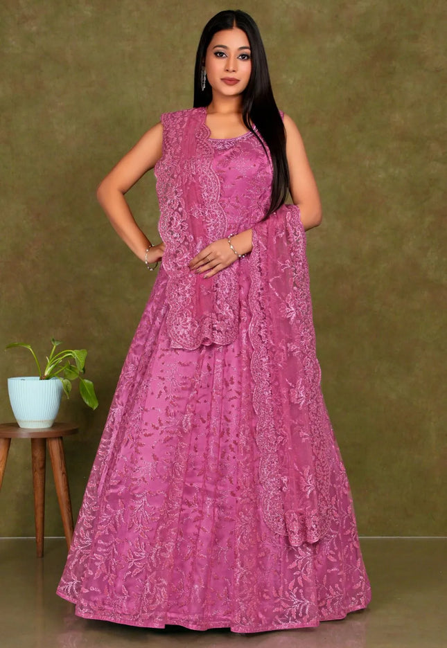 Pink Colour Party Wear Net Gown For Women