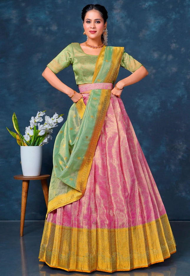 Pink Designer Lehenga Choli in Tissue Silk For Women