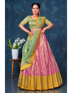 Pink Designer Lehenga Choli in Tissue Silk For Women