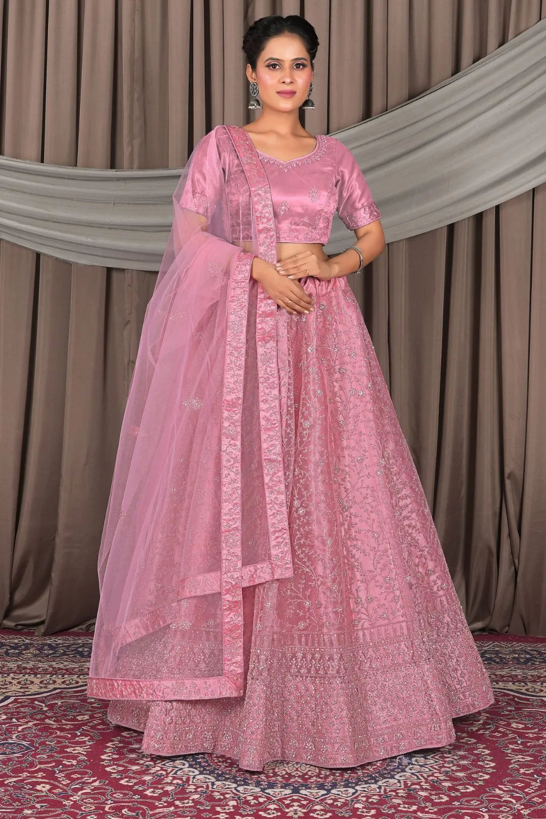 Pink Designer Net Lehenga Choli For Weddings