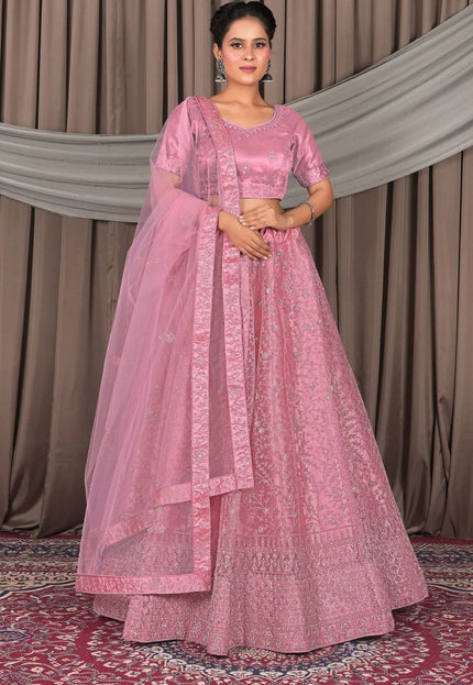 Pink Designer Net Lehenga Choli For Weddings