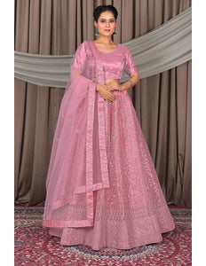 Pink Designer Net Lehenga Choli For Weddings